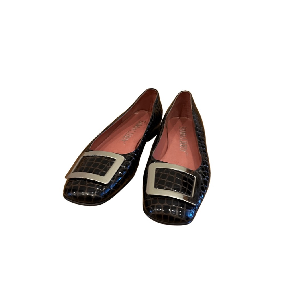 Sam & Libby: Croc embossed flats with silver buckle